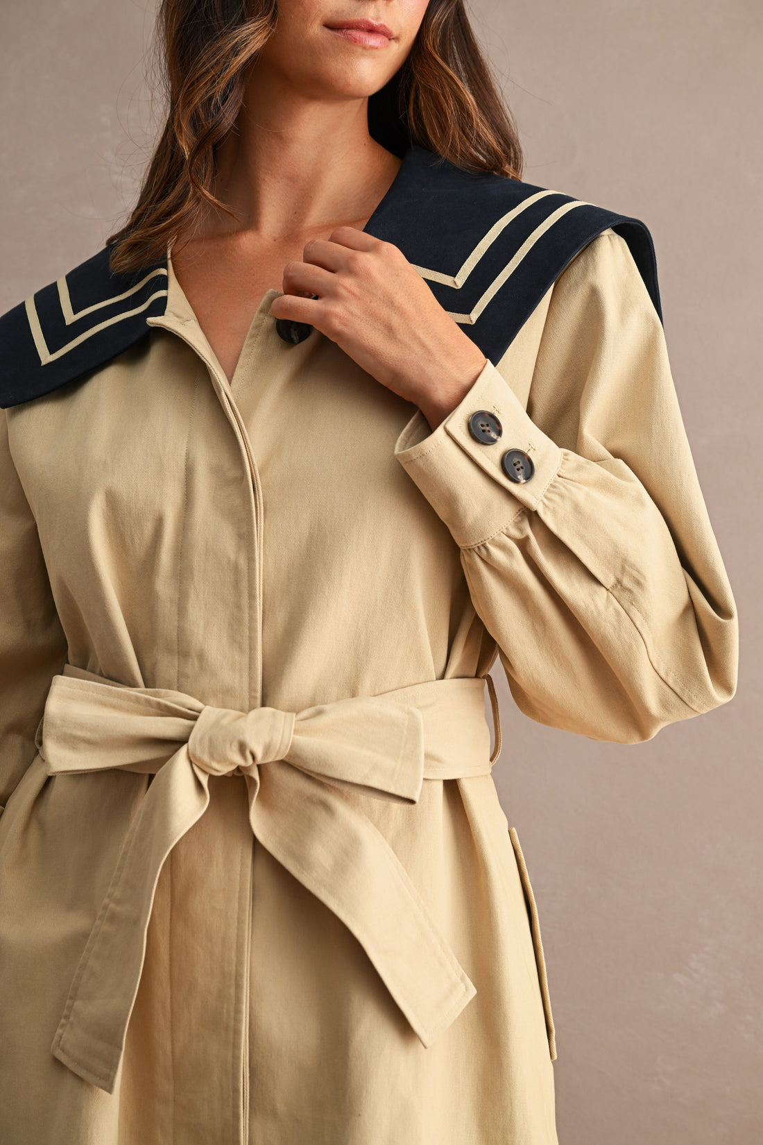 Women’s Nautical Sailor Collar Belted Cotton Trench Coat
