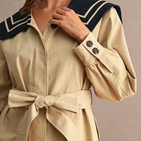 Women’s Nautical Sailor Collar Belted Cotton Trench Coat