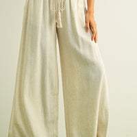 Breezy Smocked Wide Leg Linen Blend Pants