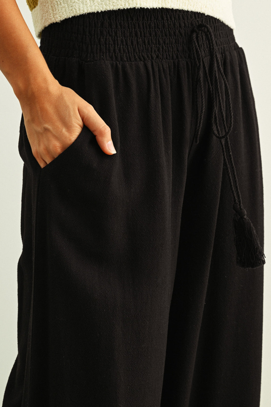 Breezy Smocked Wide Leg Linen Blend Pants