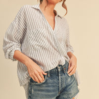 Coastal Stripe Oversized Cotton Button-Up Shirt