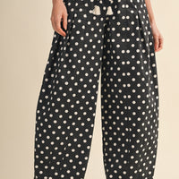 Polka Dot Pleated Barrel Pants