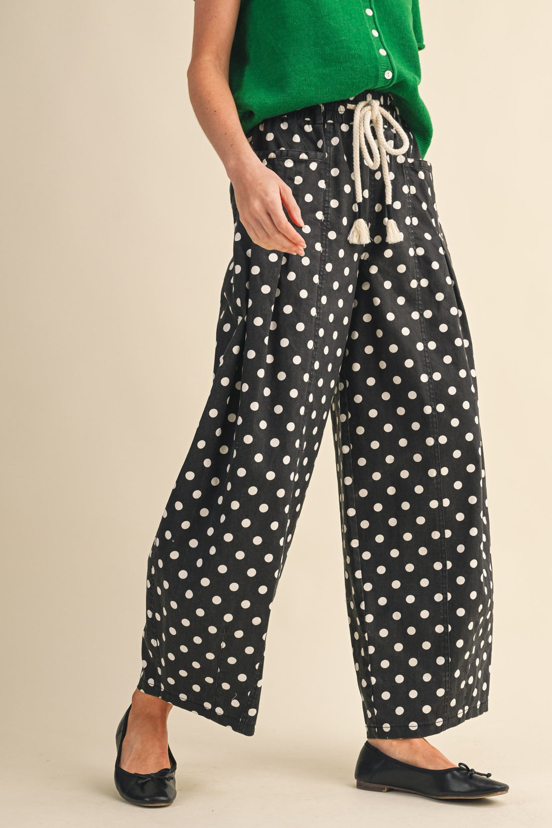 Polka Dot Pleated Barrel Pants