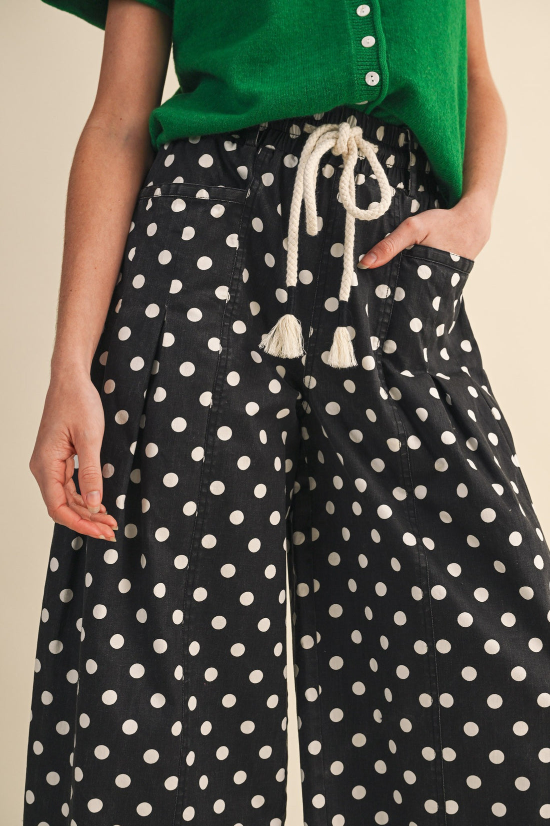 Polka Dot Pleated Barrel Pants