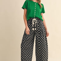 Polka Dot Pleated Barrel Pants