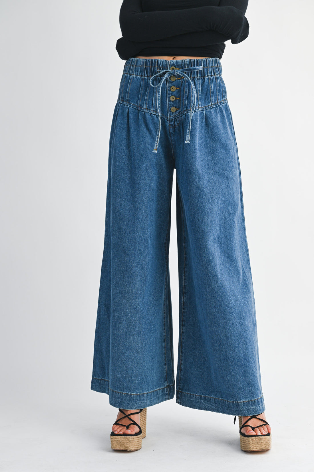 High-Waist Drawstring Wide-Leg Denim