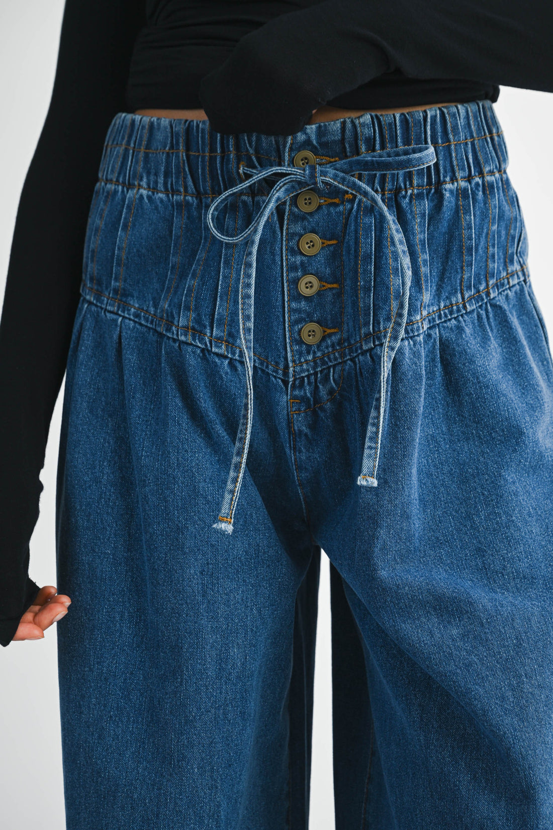 High-Waist Drawstring Wide-Leg Denim