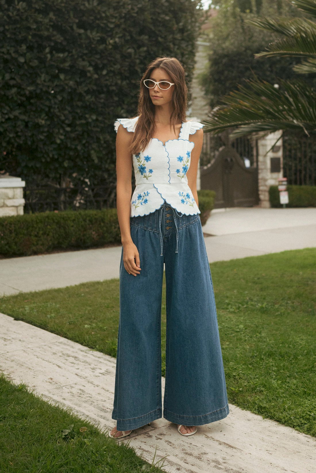 High-Waist Drawstring Wide-Leg Denim
