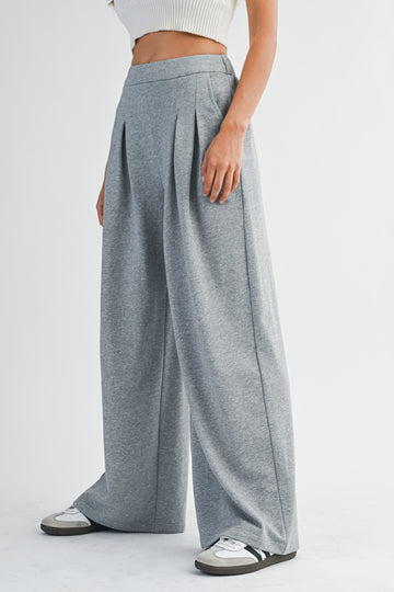 Wide Leg Pleated Lounge Pants with Pockets