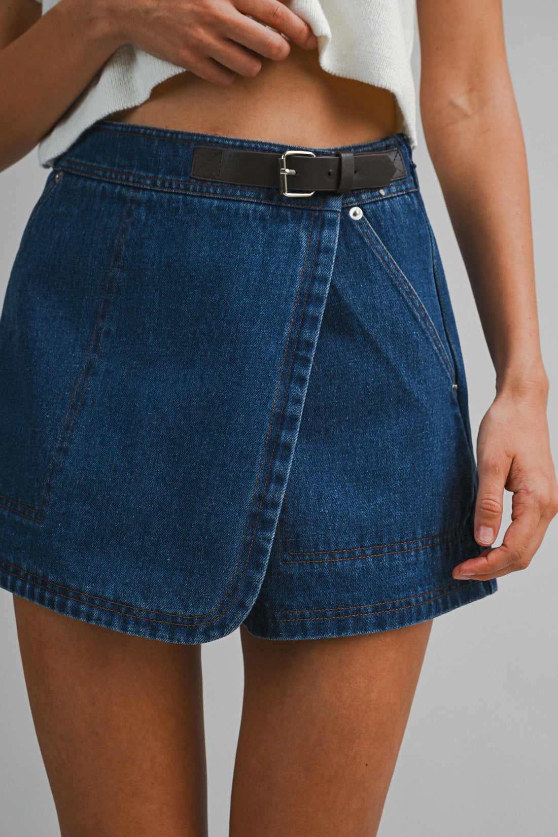 Asymmetrical Wrap Mid Rise Mini Skort