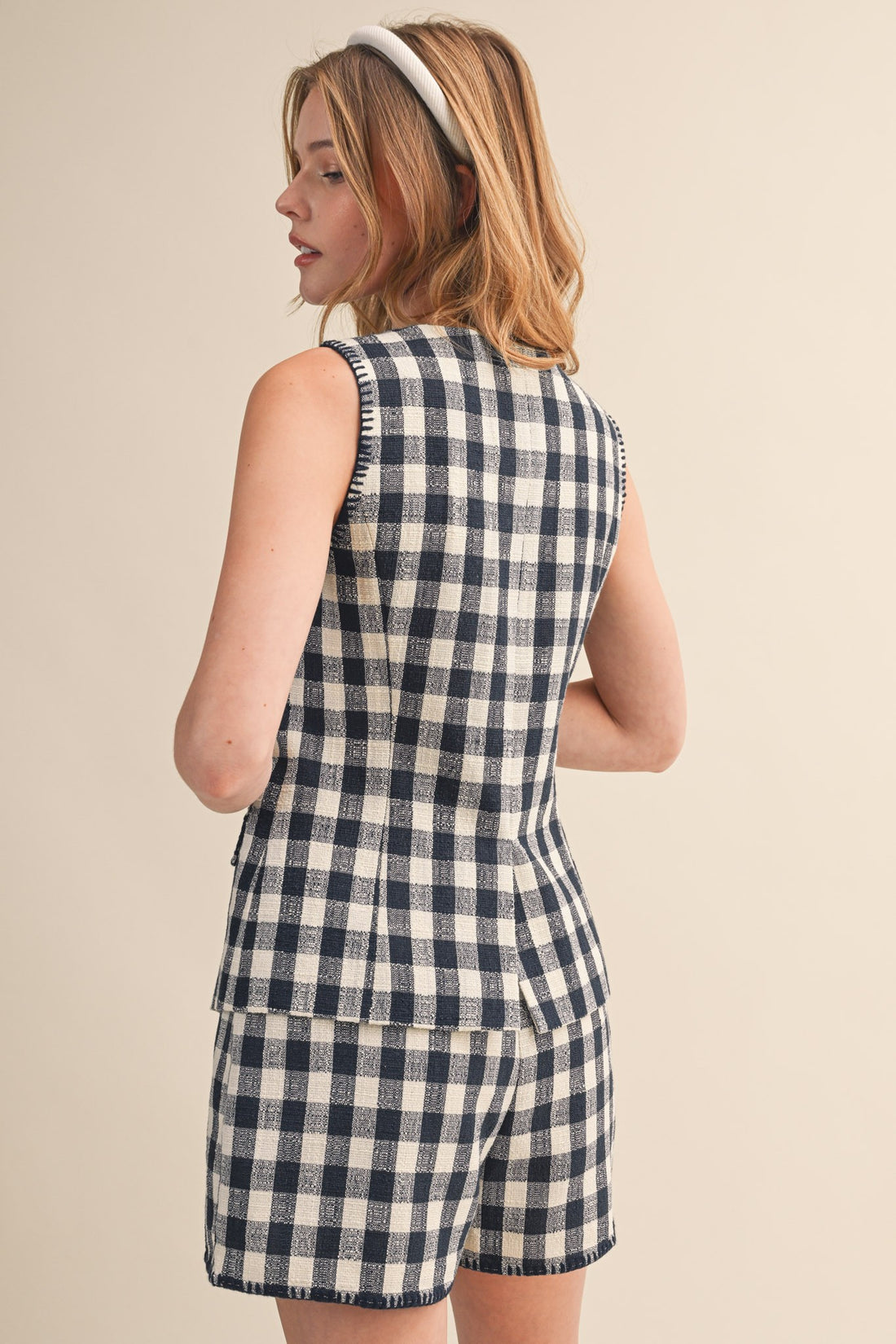 Gingham Button Front Vest & Shorts Set
