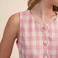 Gingham Button Front Vest & Shorts Set