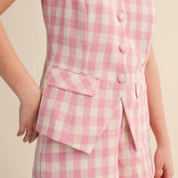 Gingham Button Front Vest & Shorts Set