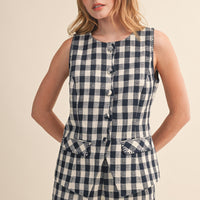 Gingham Button Front Vest & Shorts Set