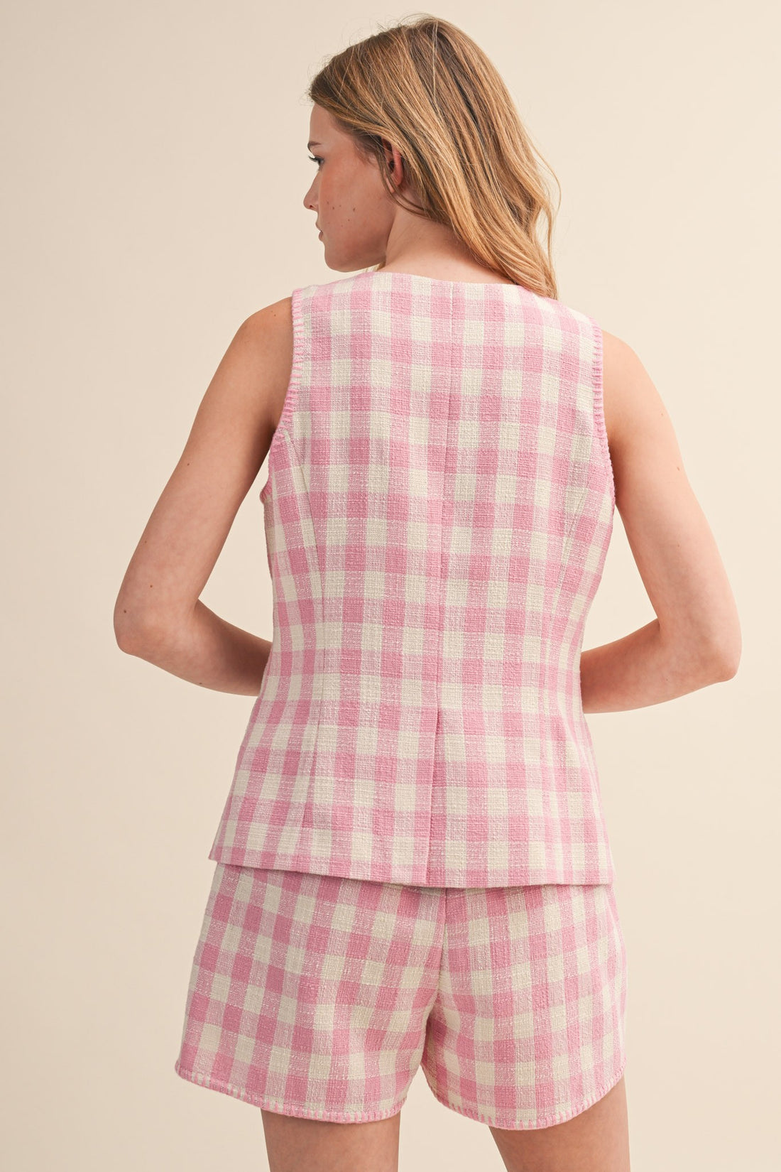 Gingham Button Front Vest & Shorts Set