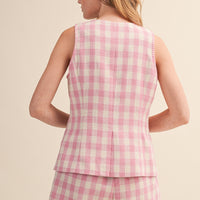 Gingham Button Front Vest & Shorts Set