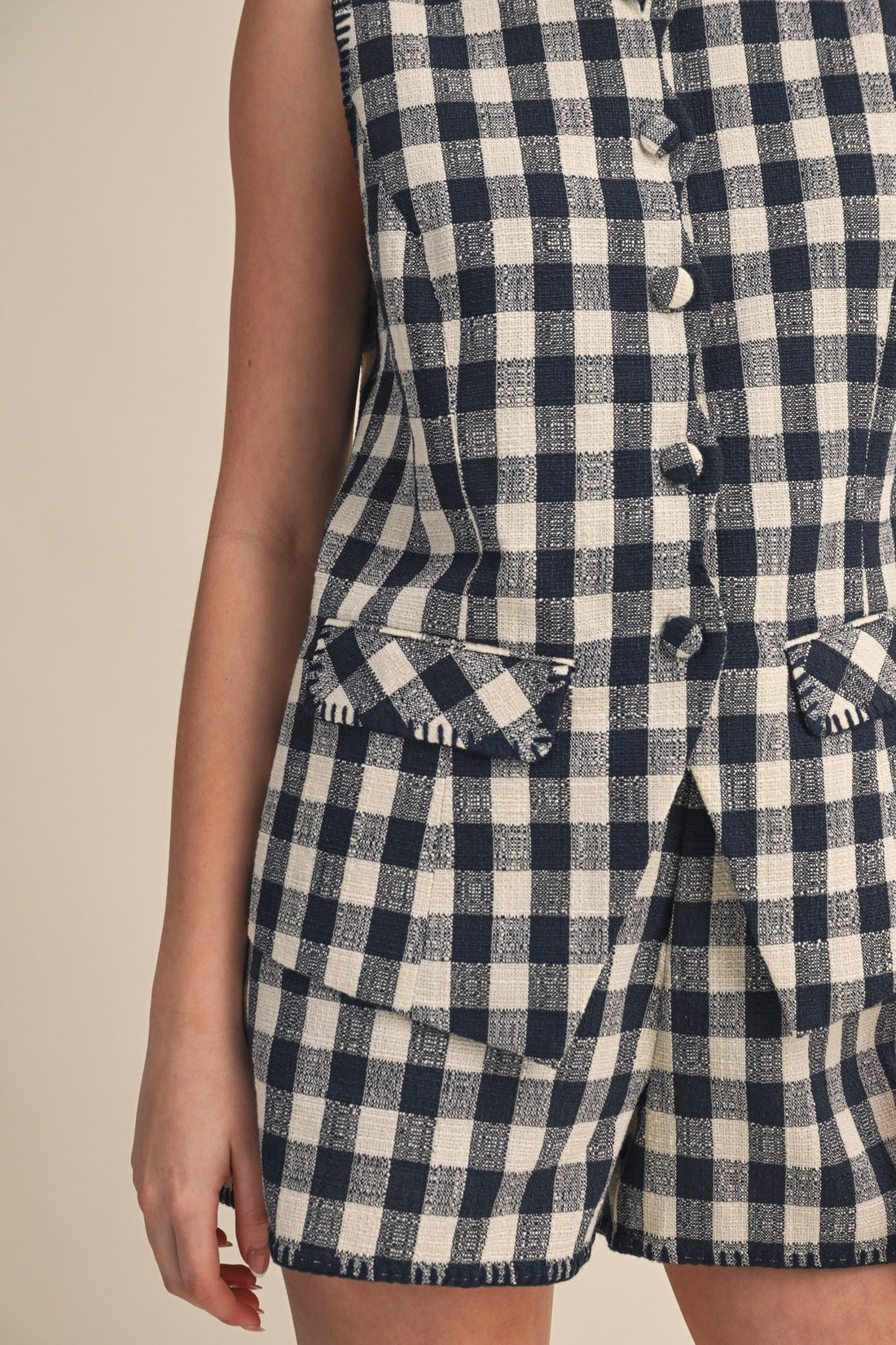 Gingham Button Front Vest & Shorts Set