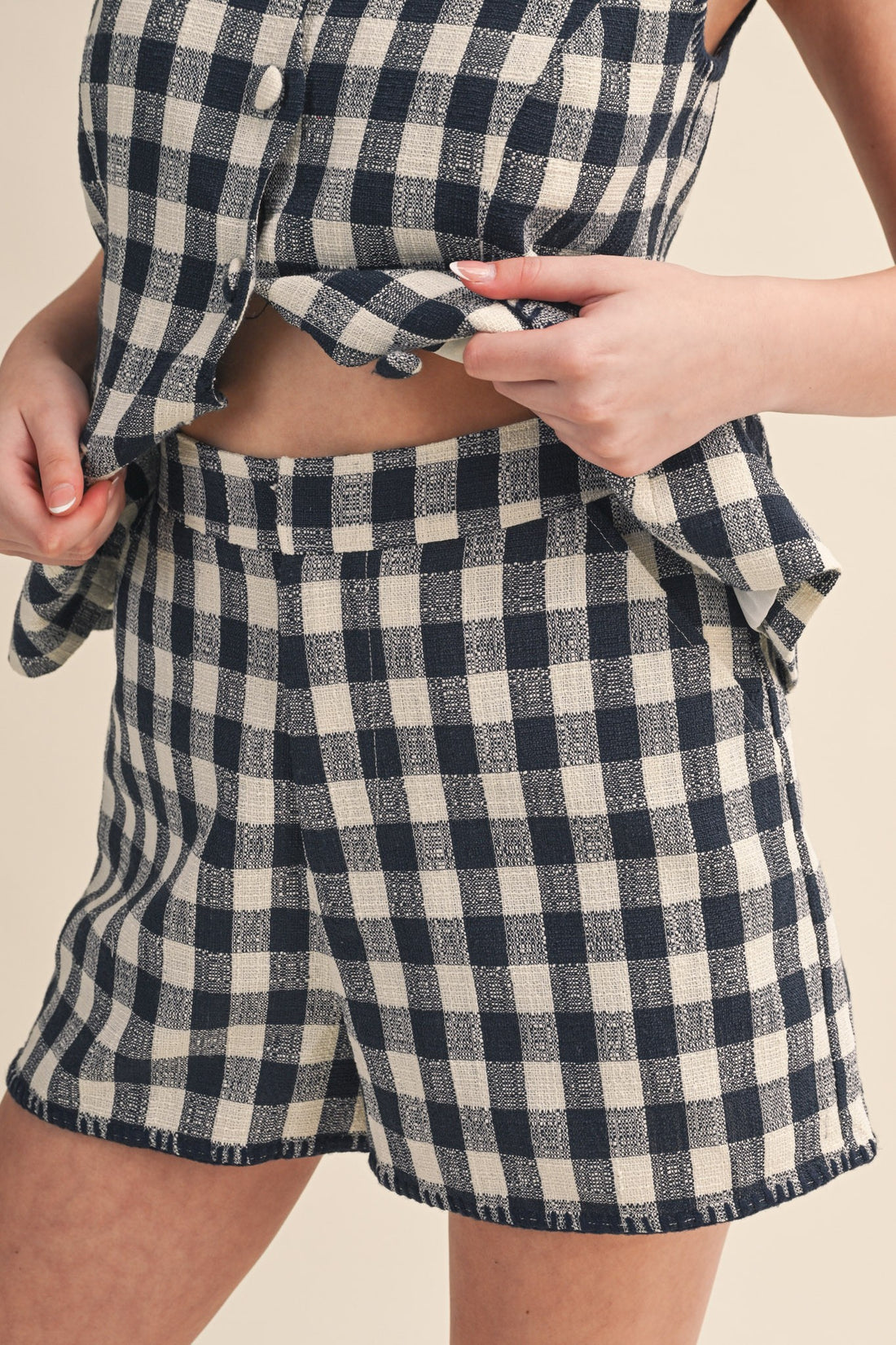 Gingham Button Front Vest & Shorts Set