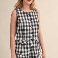 Gingham Button Front Vest & Shorts Set