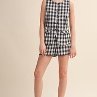Gingham Button Front Vest & Shorts Set