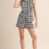 Gingham Button Front Vest & Shorts Set