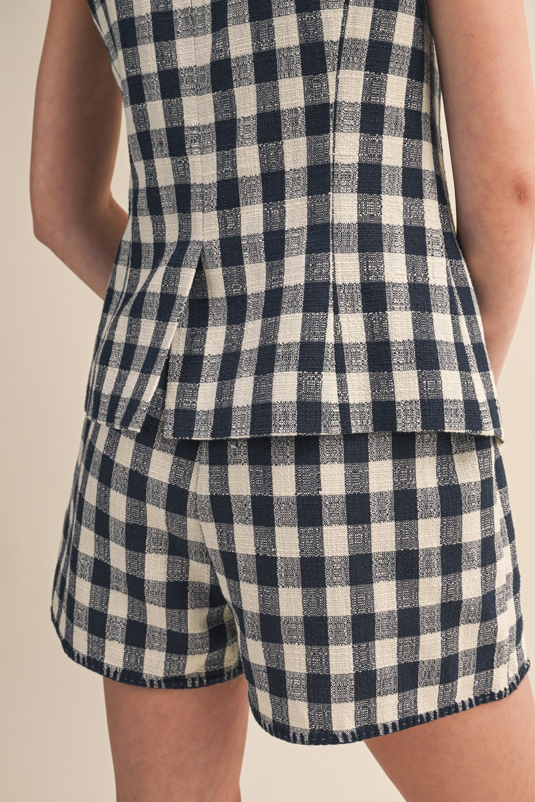 Gingham Button Front Vest & Shorts Set