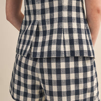 Gingham Button Front Vest & Shorts Set