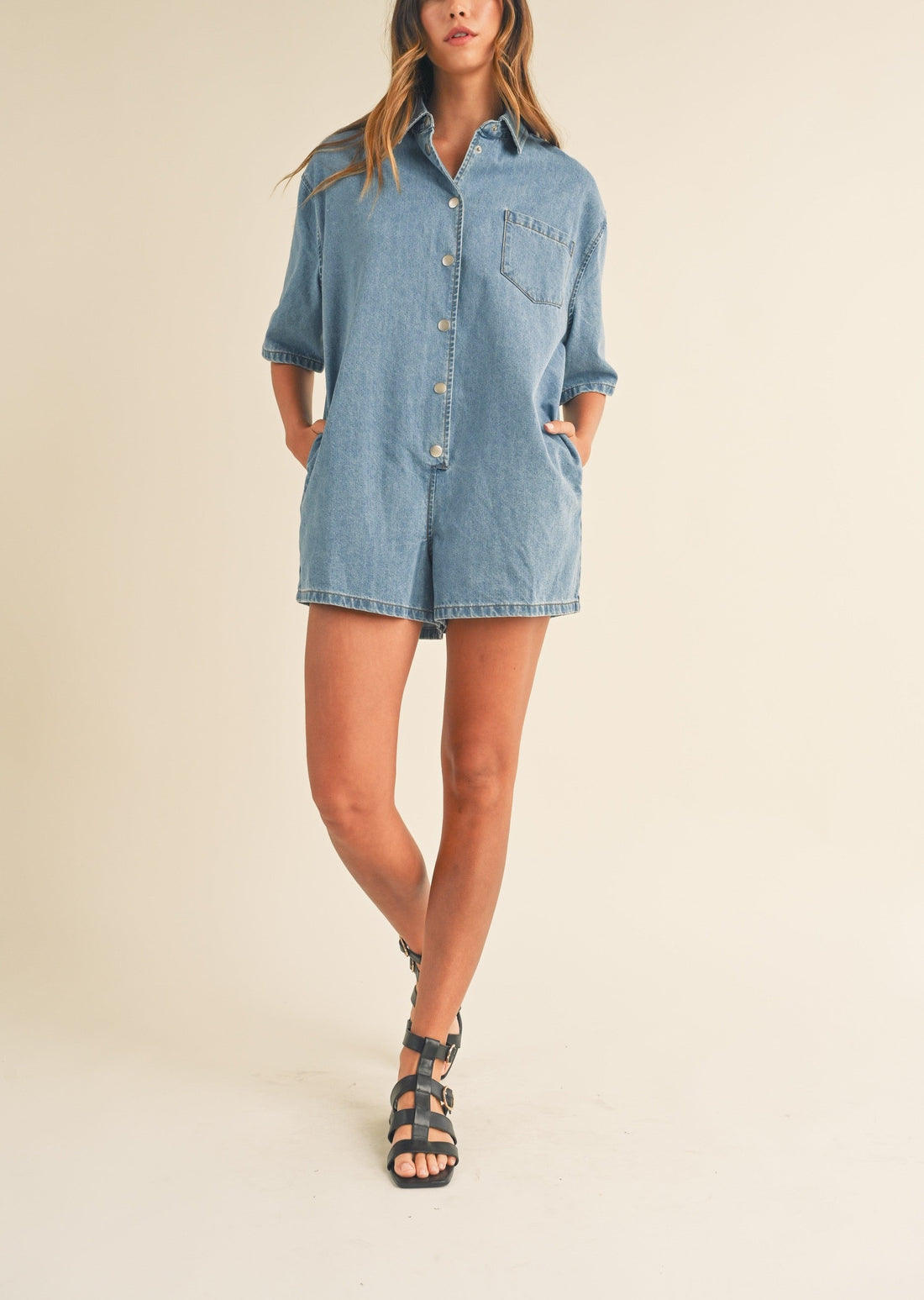 Denim shirt romper hotsell