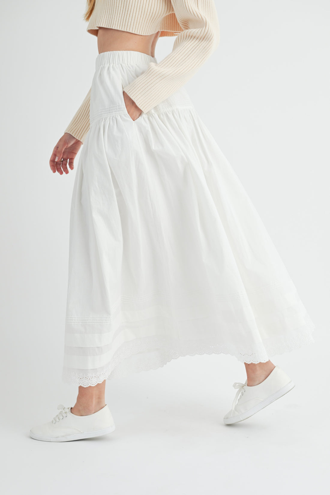 Eyelet Lace Trimmed Maxi Skirt