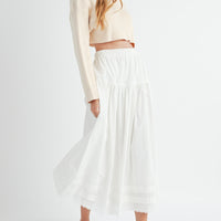 Eyelet Lace Trimmed Maxi Skirt