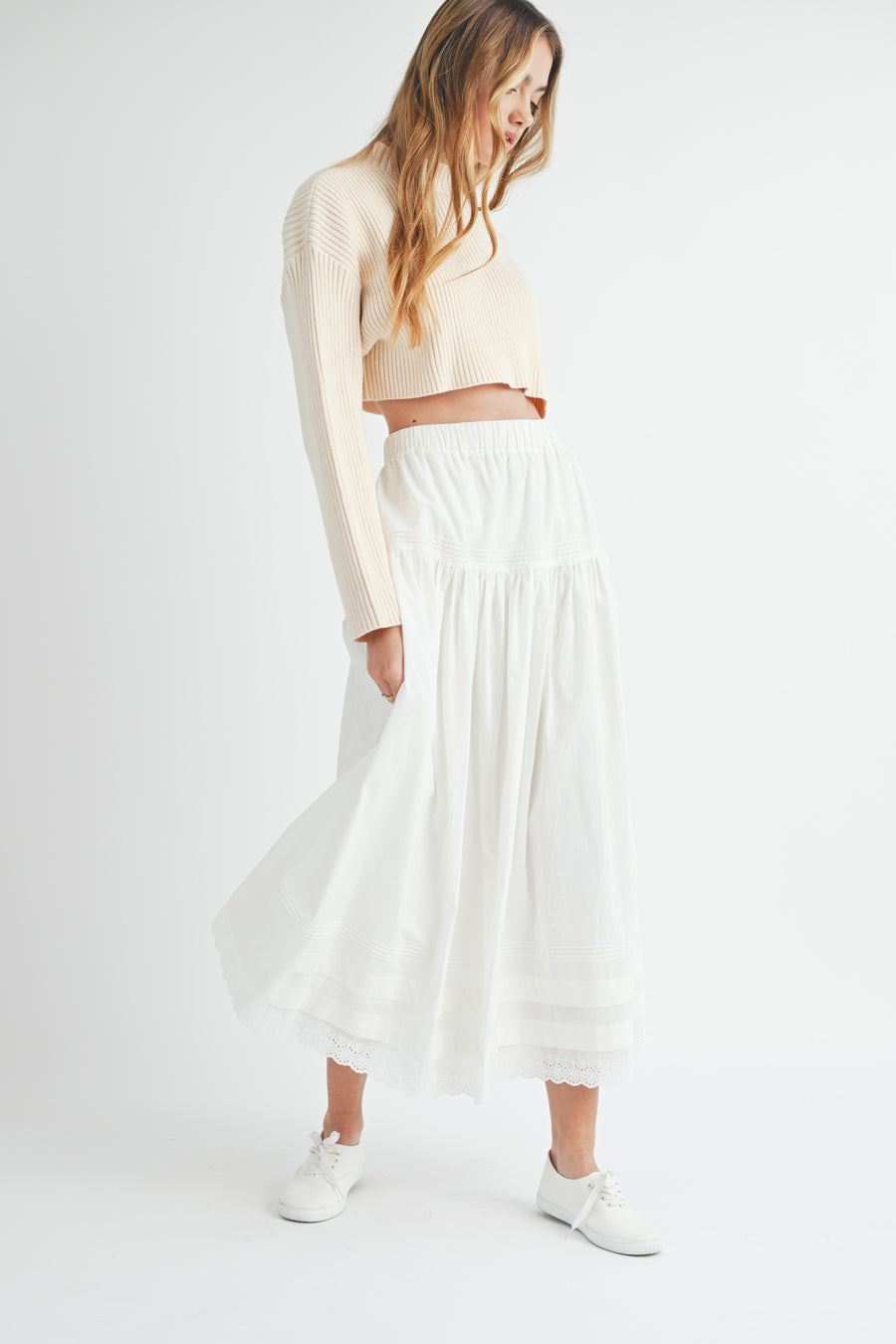 Eyelet Lace Trimmed Maxi Skirt