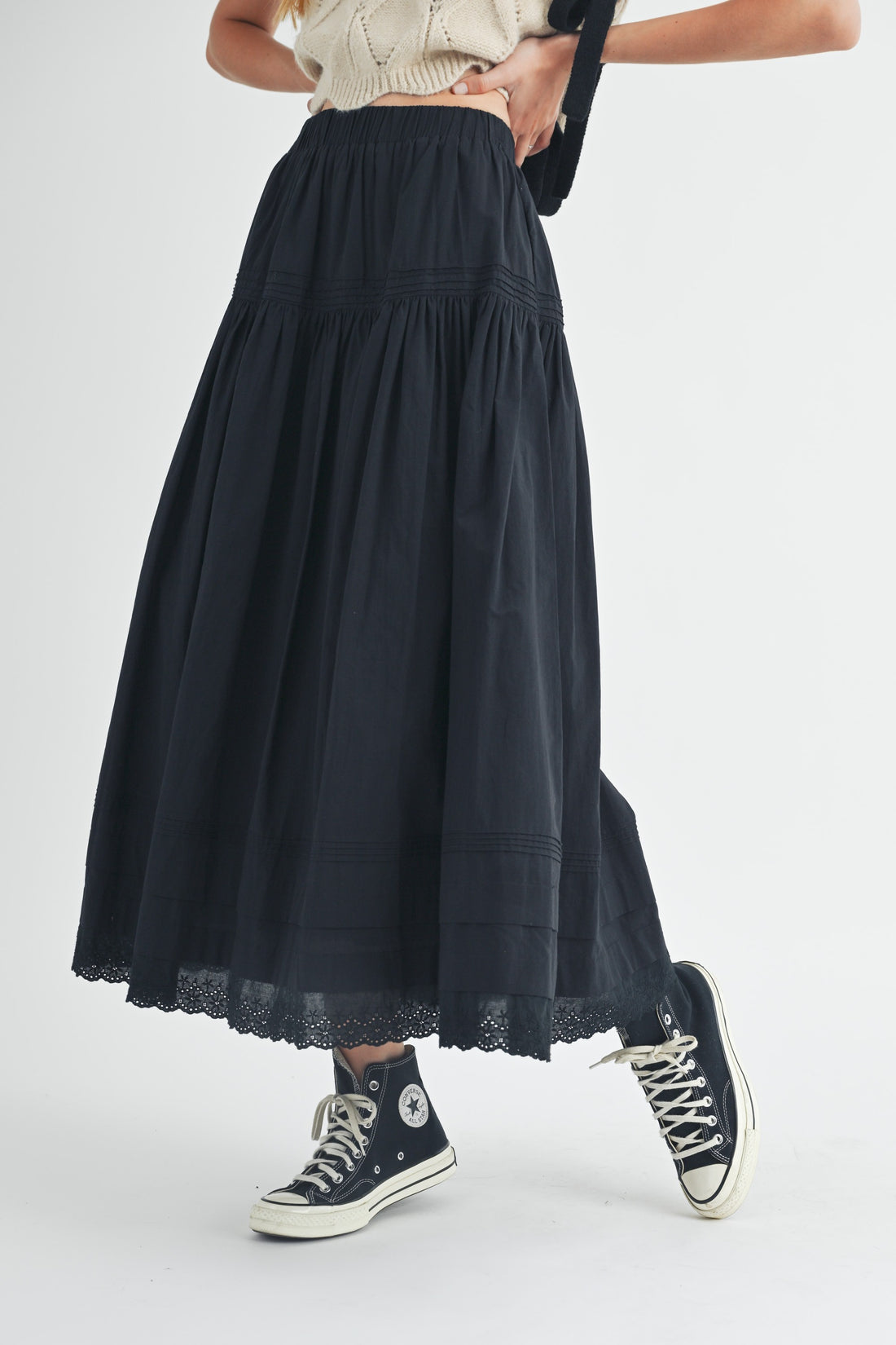 Eyelet Lace Trimmed Maxi Skirt