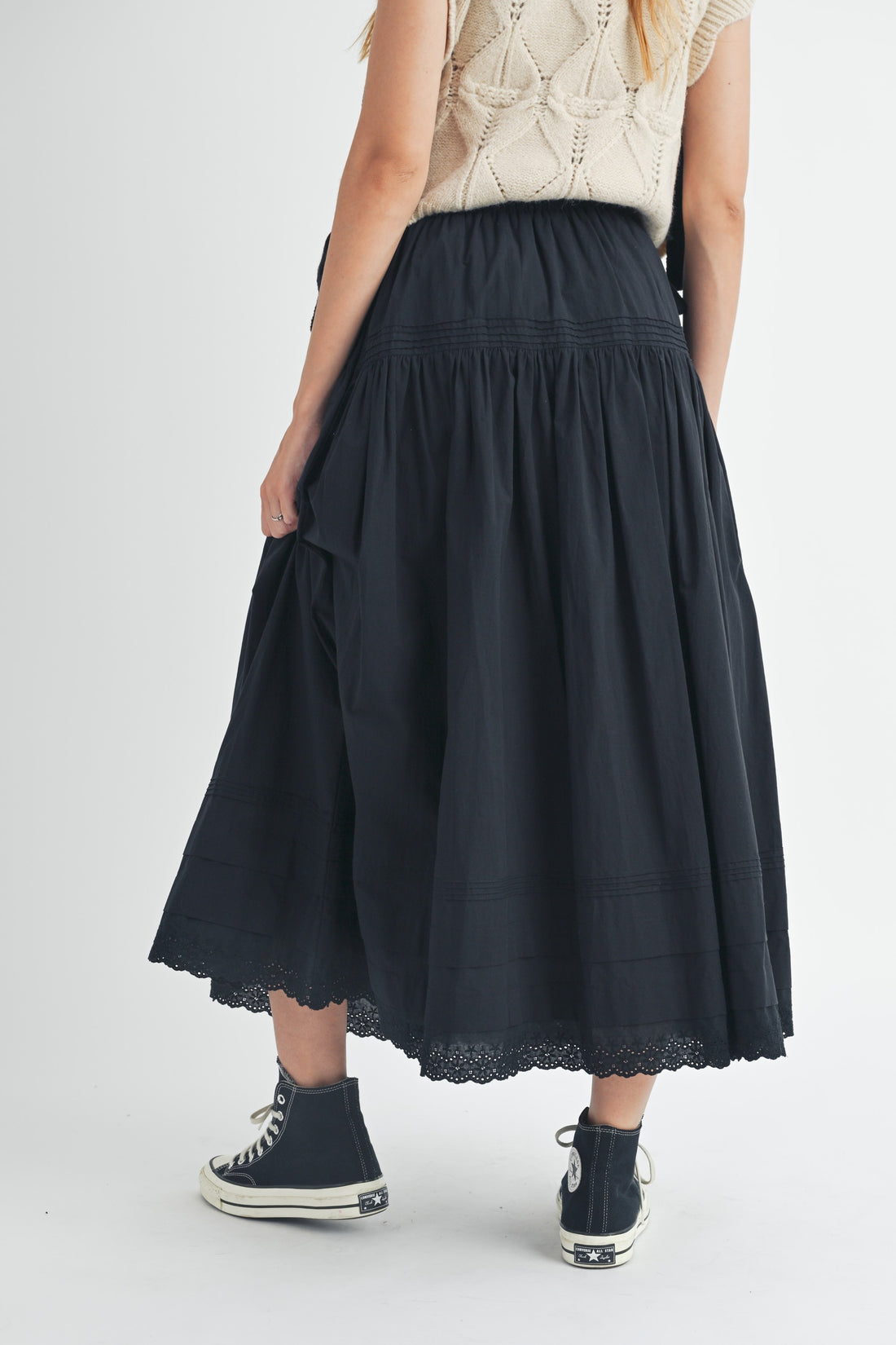 Eyelet Lace Trimmed Maxi Skirt