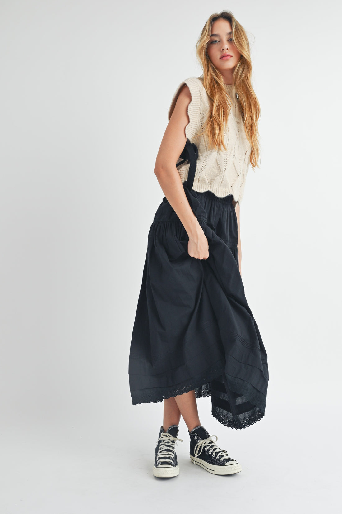 Eyelet Lace Trimmed Maxi Skirt