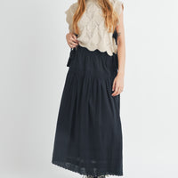 Eyelet Lace Trimmed Maxi Skirt