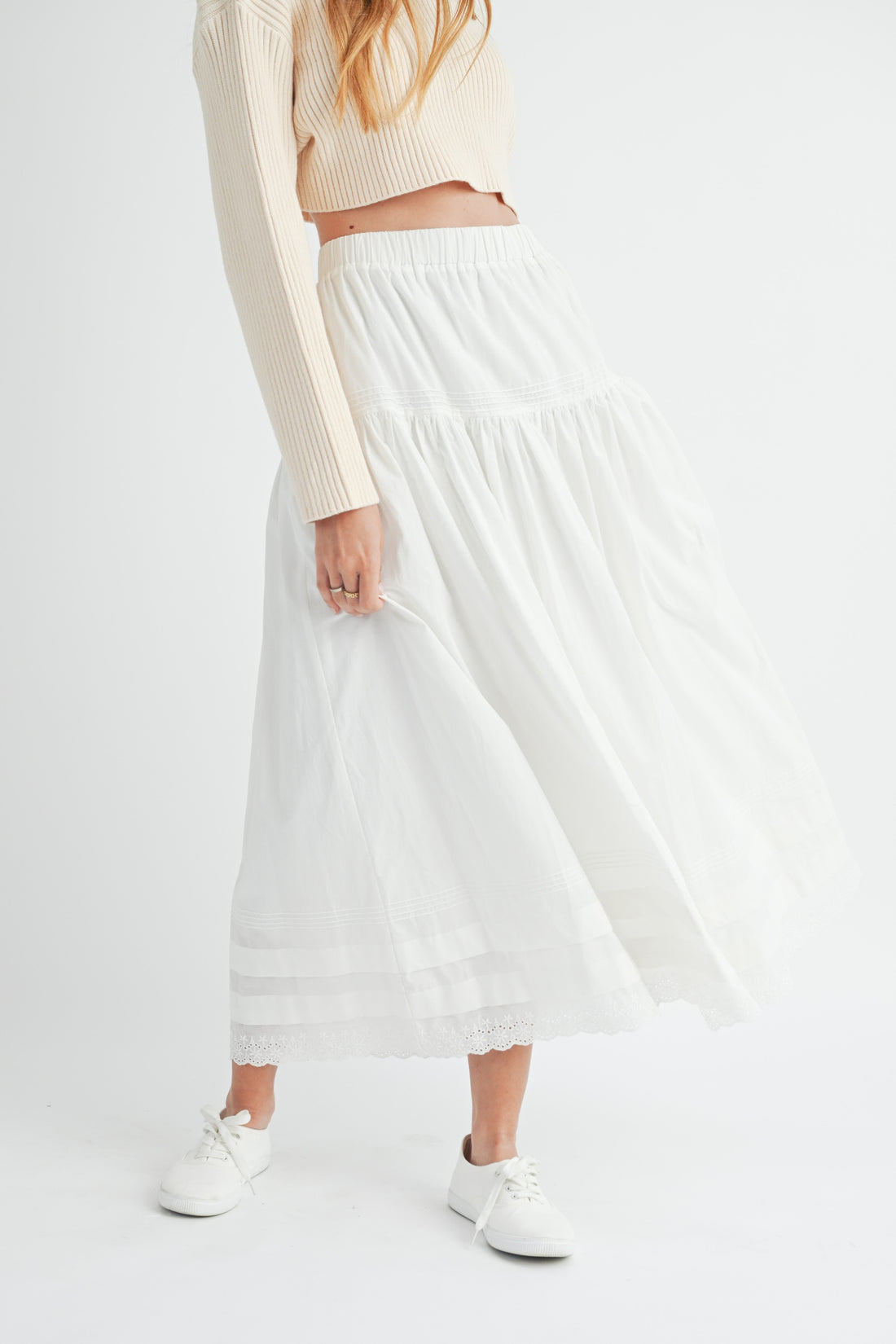 Eyelet Lace Trimmed Maxi Skirt