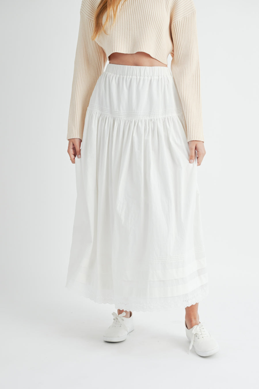 Eyelet Lace Trimmed Maxi Skirt