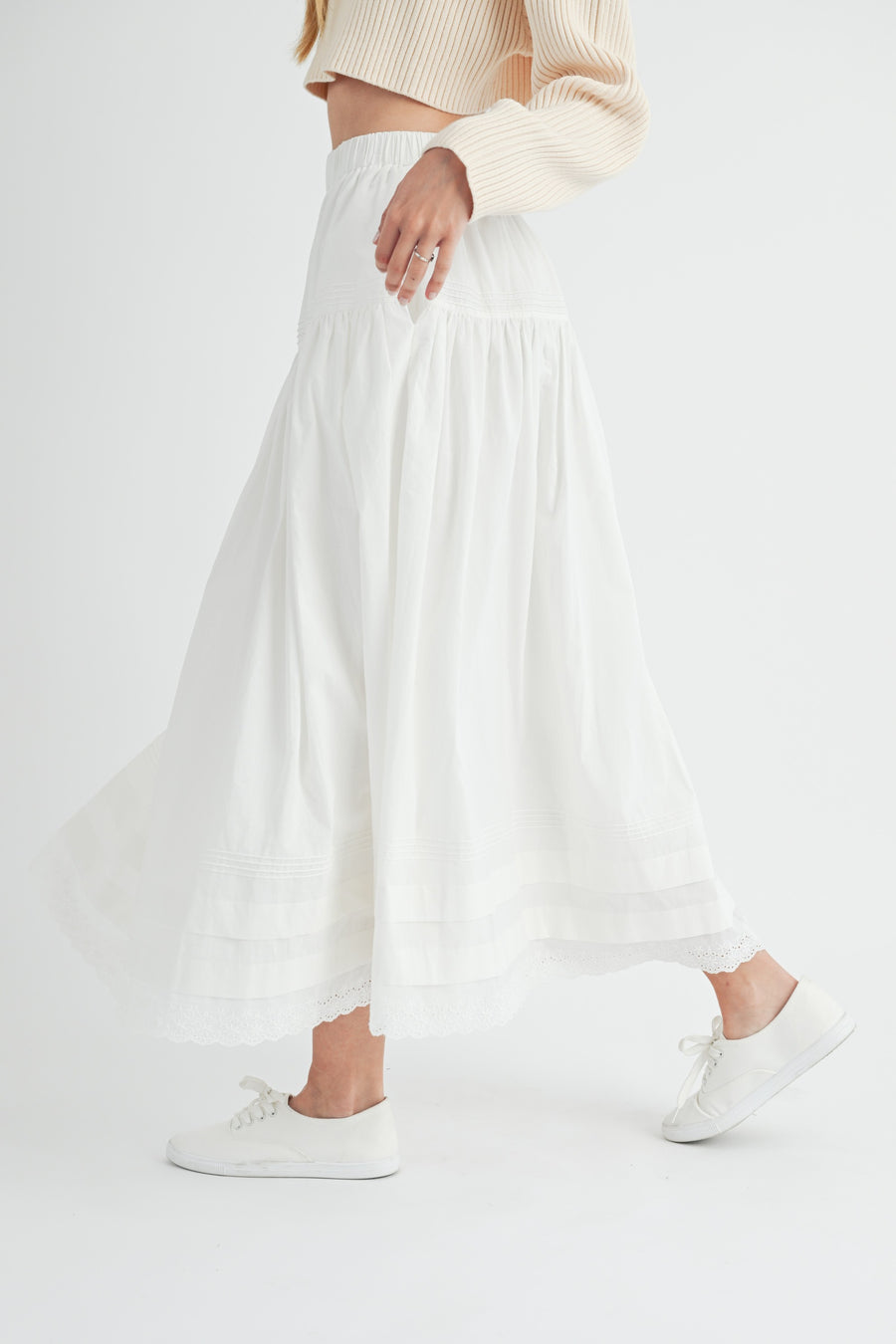 Eyelet Lace Trimmed Maxi Skirt