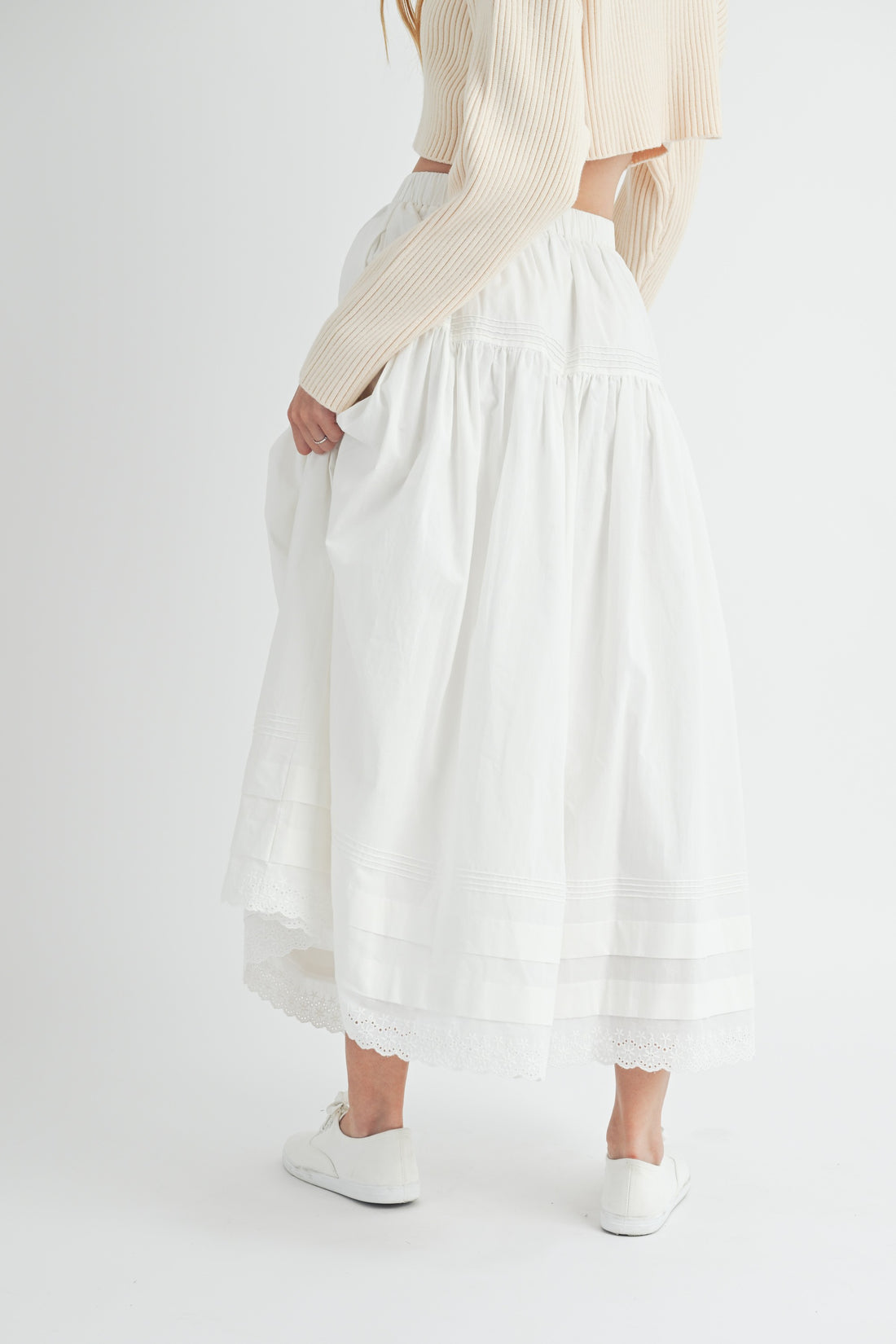 Eyelet Lace Trimmed Maxi Skirt