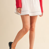 High Waist Drawstring Mini Skort – Sporty Flare Skirt Shorts