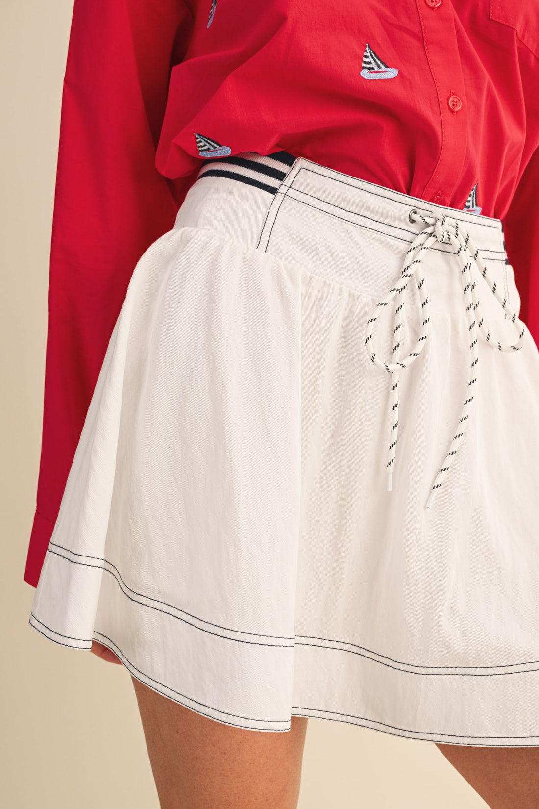 High Waist Drawstring Mini Skort – Sporty Flare Skirt Shorts