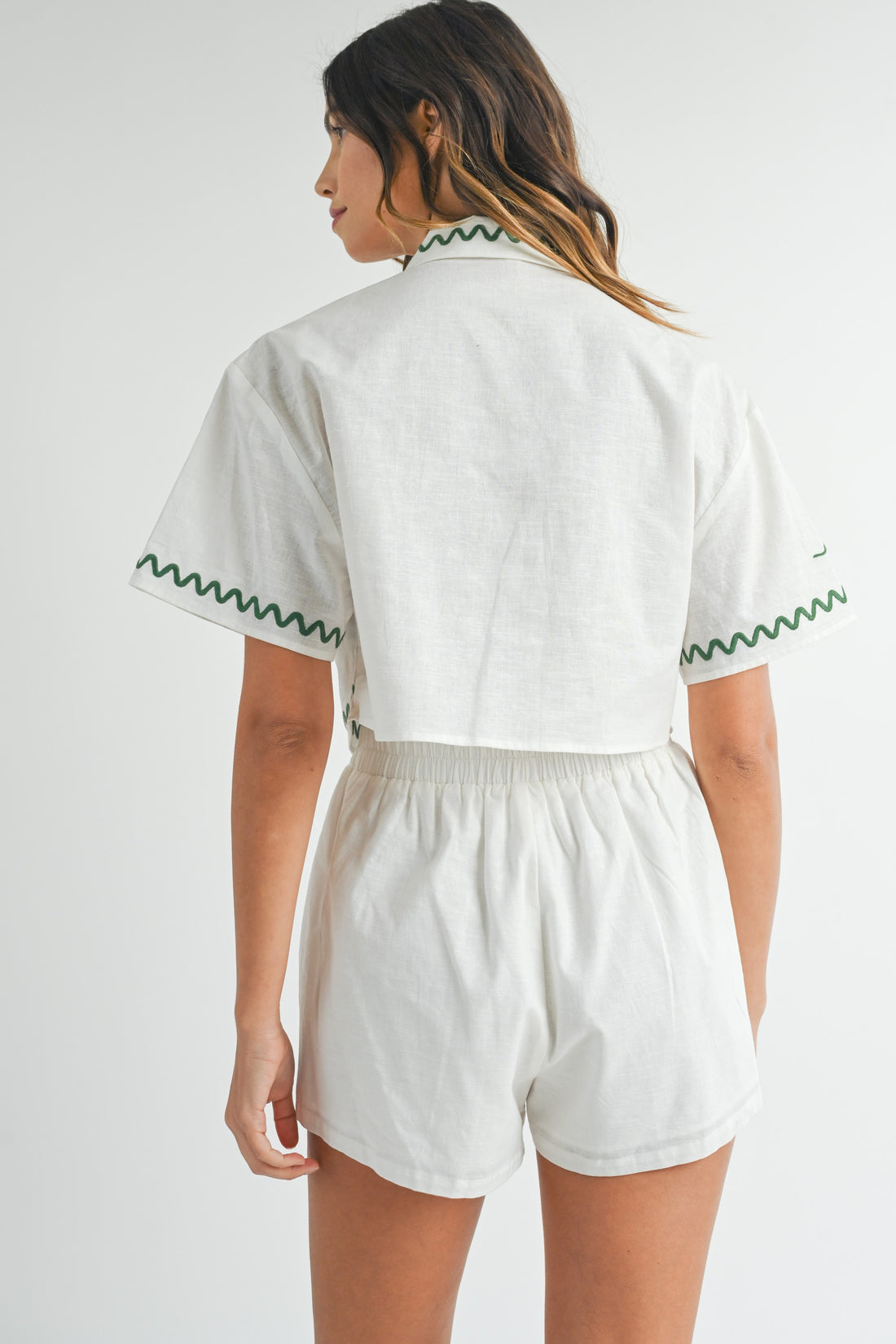 Embroidered Crop Shirt & Shorts Set