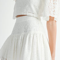 Eyelet Lace Puff Sleeve Crop Top & Skirt Set