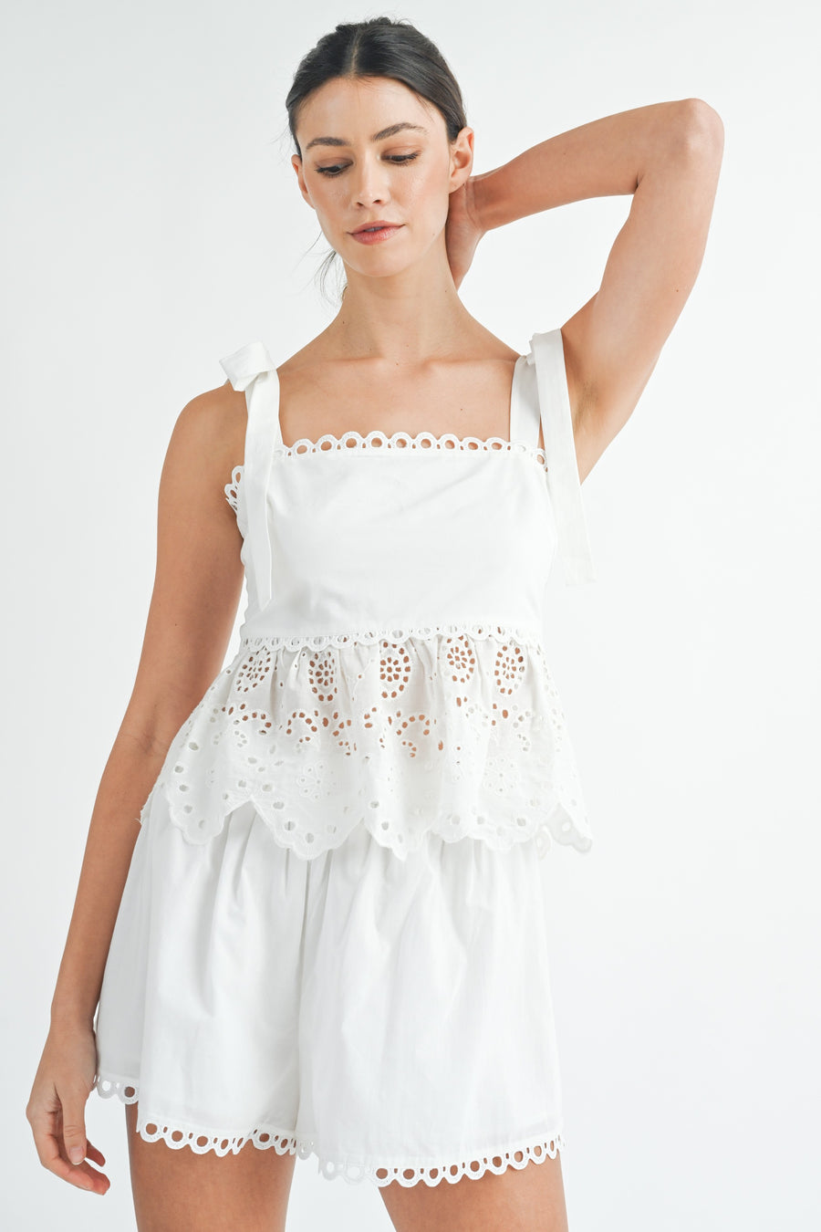 Eyelet Peplum Top & Shorts Set