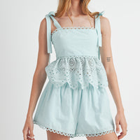 Eyelet Peplum Top & Shorts Set