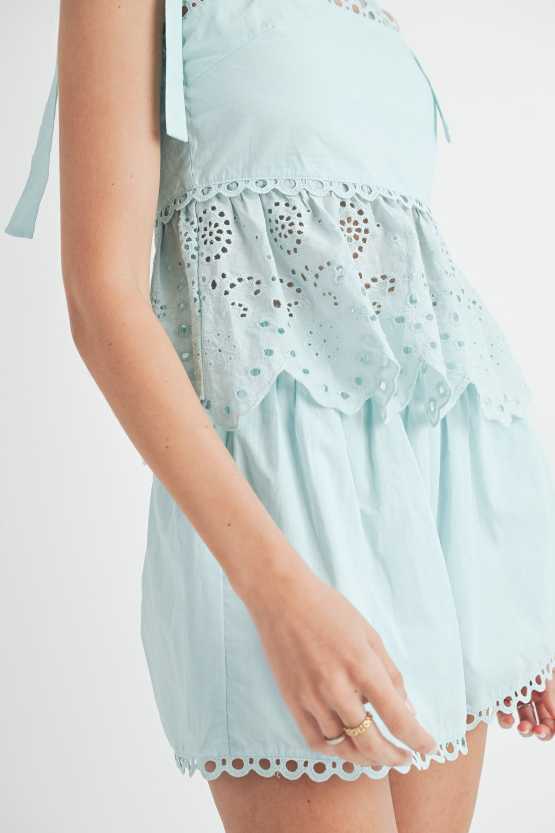 Eyelet Peplum Top & Shorts Set