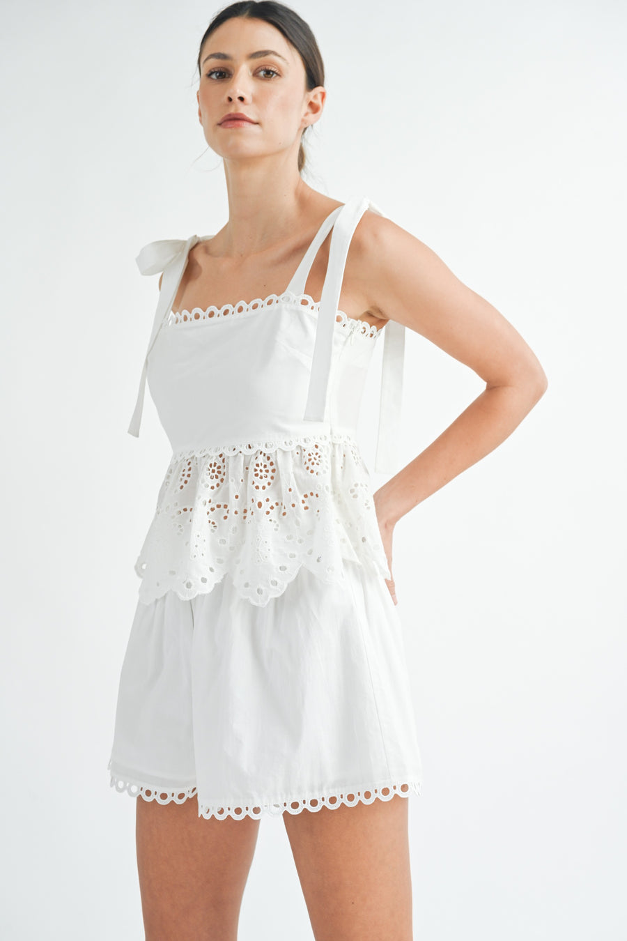 Eyelet Peplum Top & Shorts Set