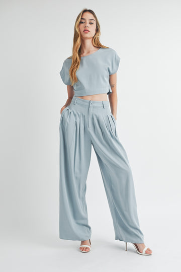 Simple Crop Top & Pleated Wide Leg Pants