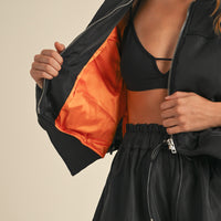 Puff Sleeve Bomber Jacket & Shorts Set