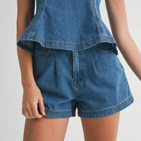 Denim Strapless Peplum Top & Shorts Set